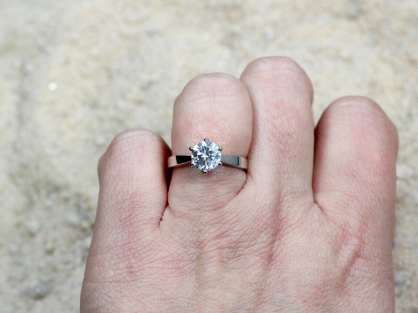1.2ct Lab Diamond Ring, 6 prong, Round Tapered, Solitaire, 7mm Lab Created Diamond Engagement Ring BellaMoreDesign.com