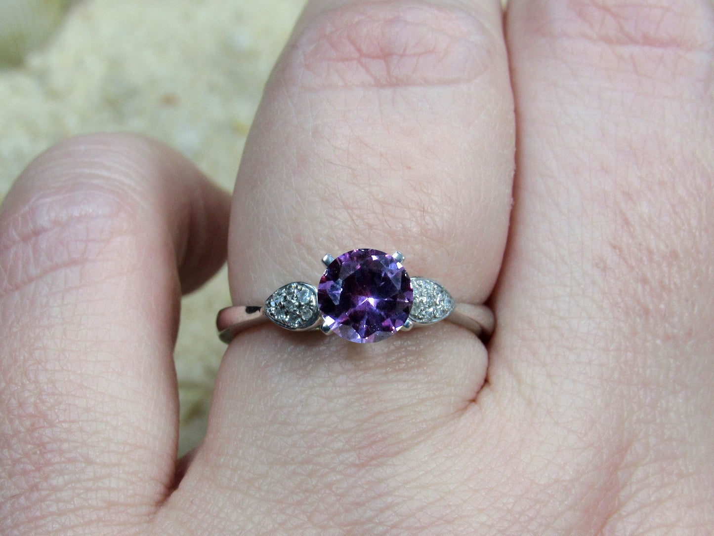 1ct Alexandrite Sapphire Engagement Ring, Round Diamonds Cluster Leaf Ring, Hestia, 6mm, Promise Ring, Gift For Her BellaMoreDesign.com