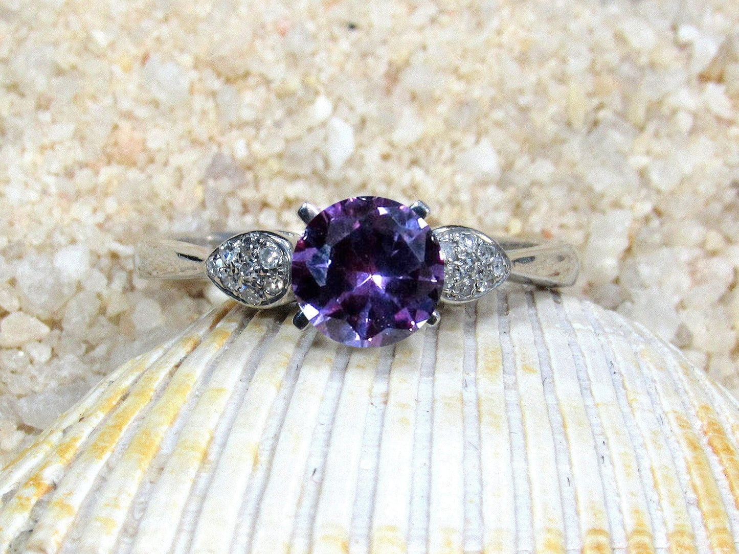 1ct Alexandrite Sapphire Engagement Ring, Round Diamonds Cluster Leaf Ring, Hestia, 6mm, Promise Ring, Gift For Her BellaMoreDesign.com