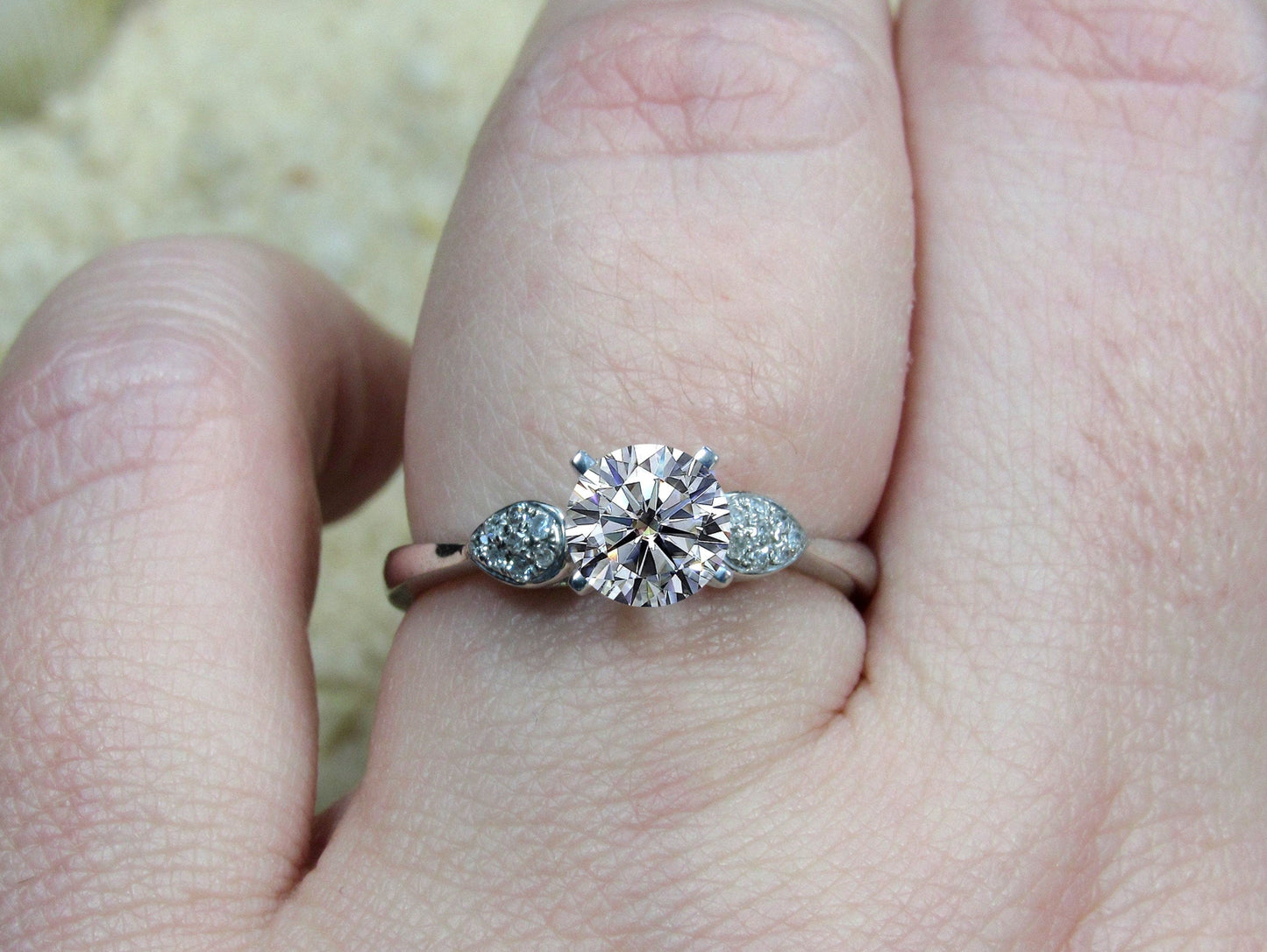 1ct Lab Created Diamond Engagement Ring, Lab Grown Round Diamond, Cluster Leaf Ring, 6mm Lab Diamond, Hestia BellaMoreDesign.com