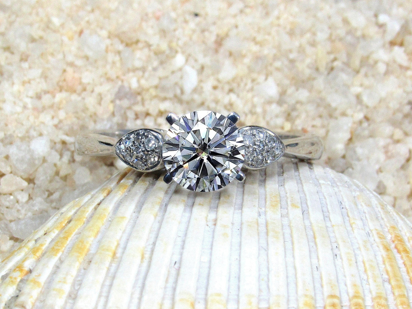 1ct Lab Created Diamond Engagement Ring, Lab Grown Round Diamond, Cluster Leaf Ring, 6mm Lab Diamond, Hestia BellaMoreDesign.com