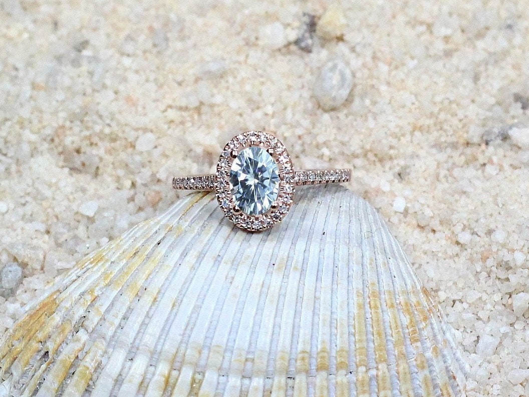1ct Lab Created Diamond Ring, Lab Grown Diamond Oval Halo Engagement Ring, Petite Basket, 7x5mm Lab Diamond, Ovale BellaMoreDesign.com