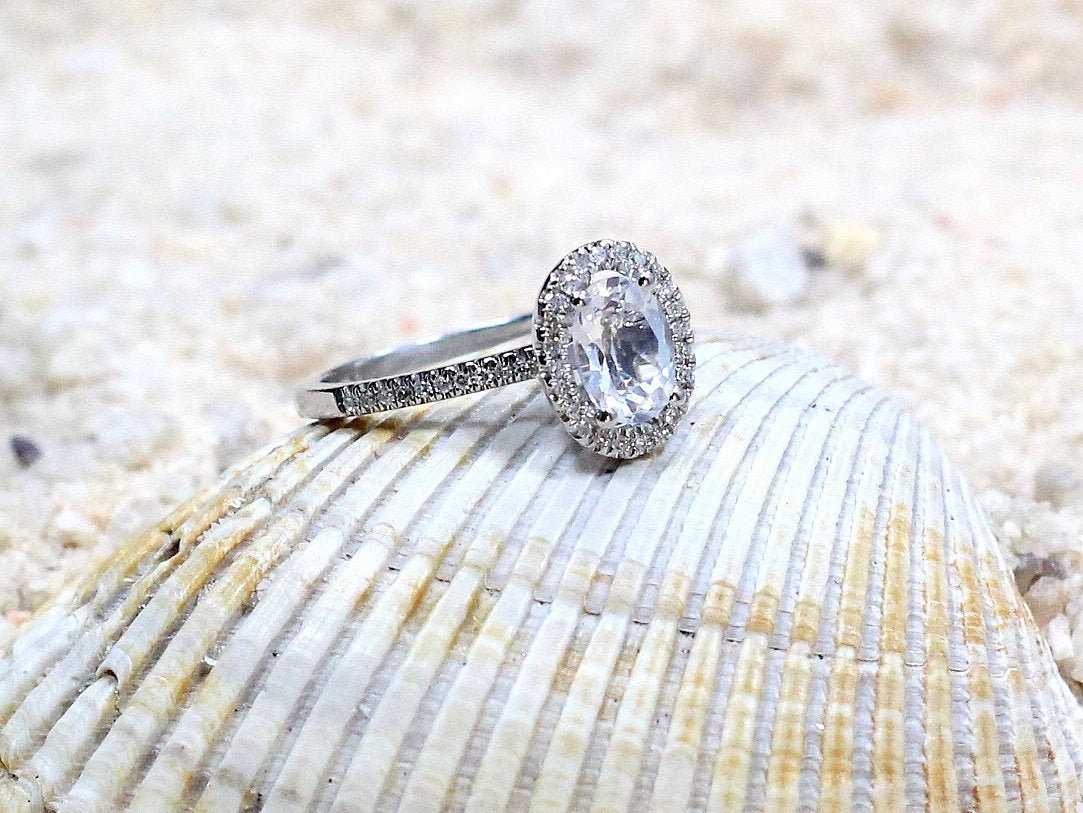 1ct Lab Created Diamond Ring, Lab Grown Diamond Oval Halo Engagement Ring, Petite Basket, 7x5mm Lab Diamond, Ovale BellaMoreDesign.com