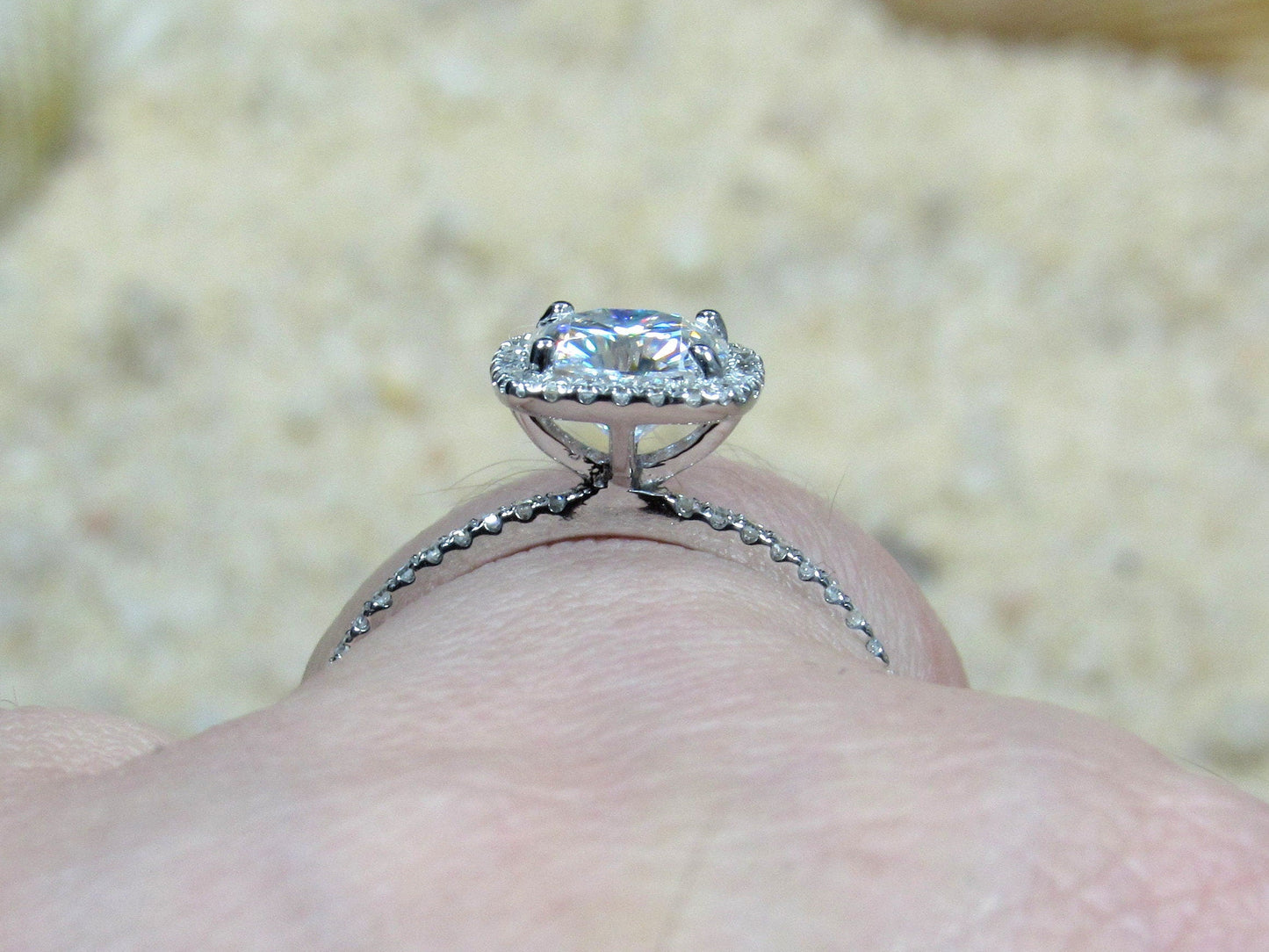 1ct Lab Grown Diamond Ring, 6mm Lab Created Diamond Engagement Ring, Lab Diamond Halo, Cuscino BellaMoreDesign.com