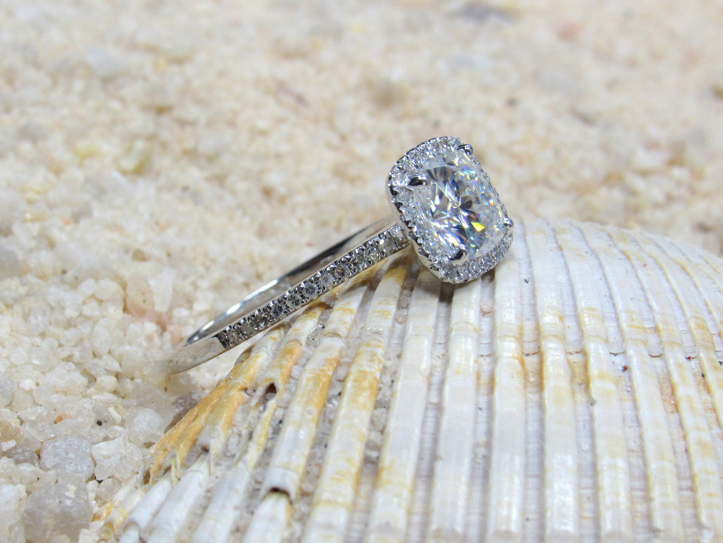 1ct Lab Grown Diamond Ring, 6mm Lab Created Diamond Engagement Ring, Lab Diamond Halo, Cuscino BellaMoreDesign.com