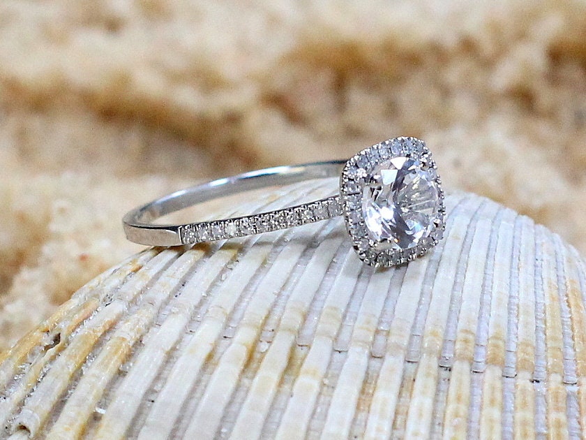 1ct Lab Grown Diamond Ring, 6mm Lab Created Diamond Engagement Ring, Lab Diamond Halo, Cuscino BellaMoreDesign.com