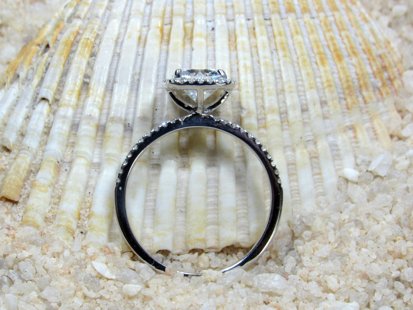 1ct Lab Grown Diamond Ring, 6mm Lab Created Diamond Engagement Ring, Lab Diamond Halo, Cuscino BellaMoreDesign.com