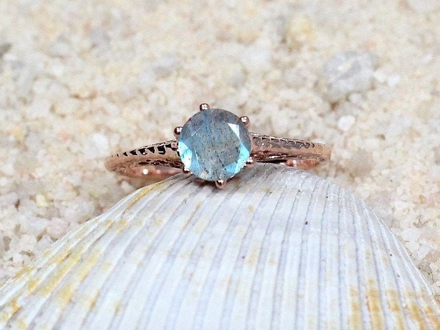 1ct Rhemba 6mm Labradorite Engagement Ring, Antique, Filigree, Vintage BellaMoreDesign.com