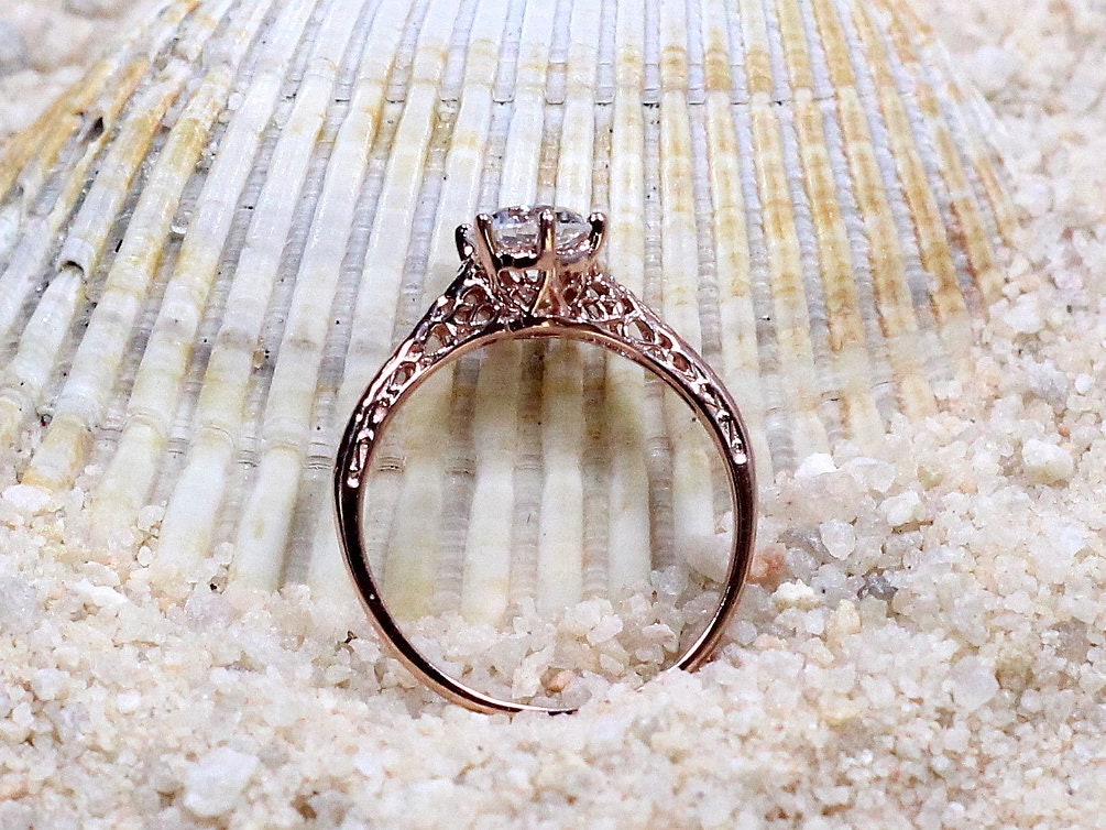 1ct Rhemba 6mm White Sapphire Engagement Ring, Antique, Filigree, Vintage BellaMoreDesign.com