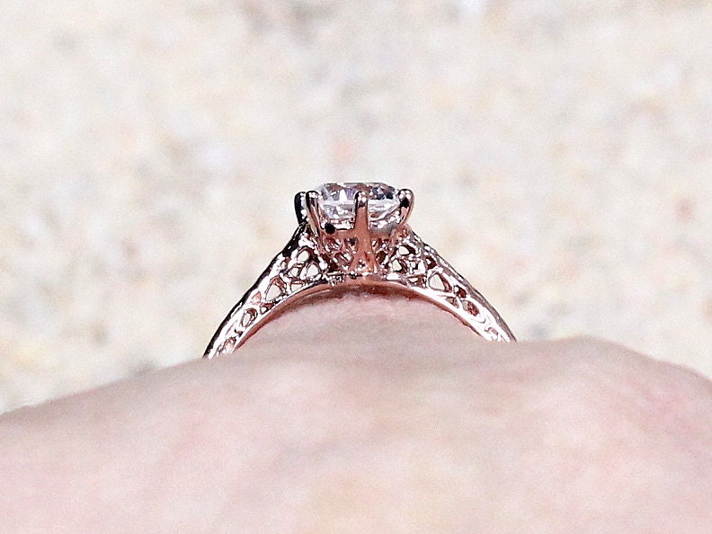 1ct Rhemba 6mm White Sapphire Engagement Ring, Antique, Filigree, Vintage BellaMoreDesign.com