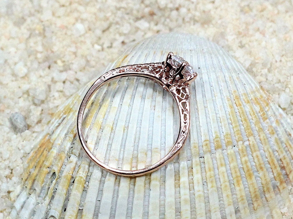 1ct Rhemba 6mm White Sapphire Engagement Ring, Antique, Filigree, Vintage BellaMoreDesign.com