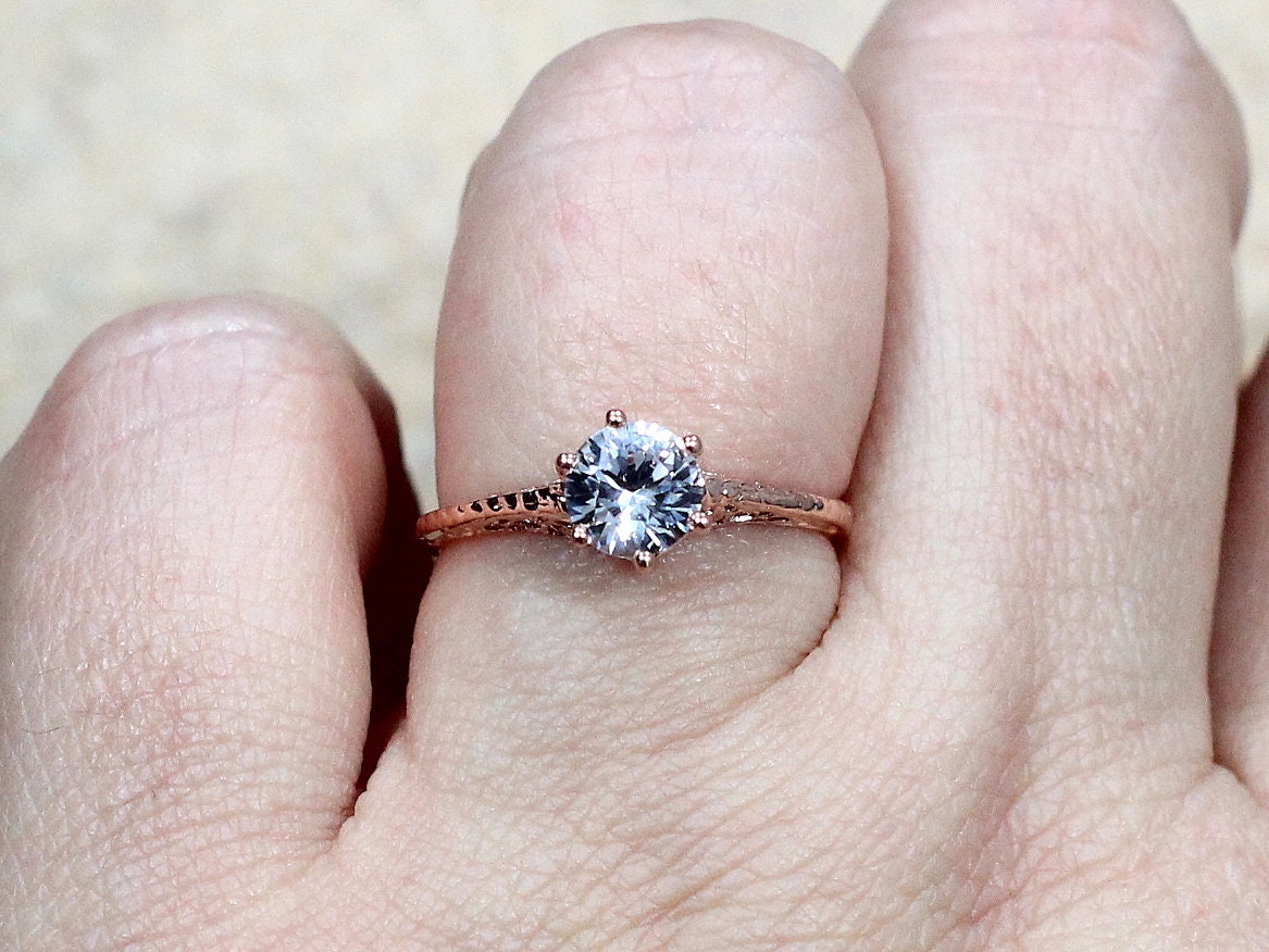 1ct Rhemba 6mm White Sapphire Engagement Ring, Antique, Filigree, Vintage BellaMoreDesign.com