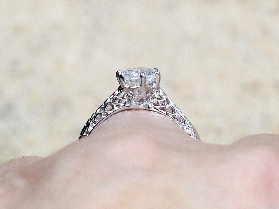 1ct Rhemba 6mm White Sapphire Engagement Ring, Antique, Filigree, Vintage BellaMoreDesign.com