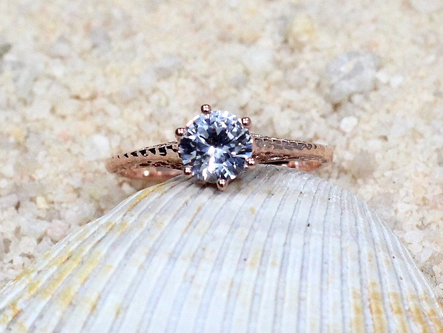 1ct Rhemba 6mm White Sapphire Engagement Ring, Antique, Filigree, Vintage BellaMoreDesign.com