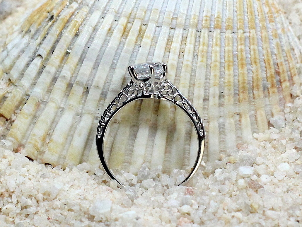 1ct Rhemba 6mm White Sapphire Engagement Ring, Antique, Filigree, Vintage BellaMoreDesign.com
