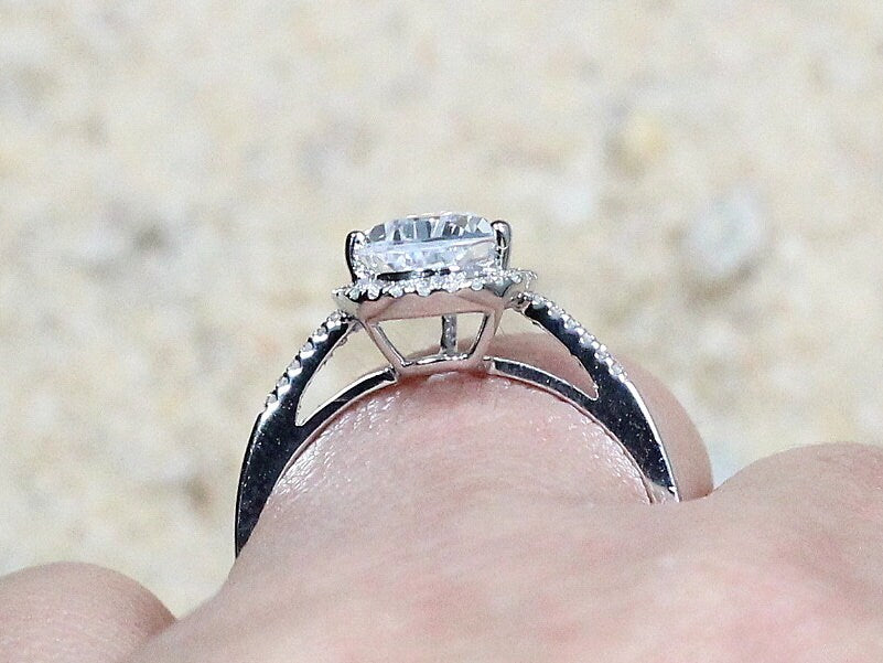 2.5ct Goccia 10x7mm Peach Sapphire & Diamonds Engagement Ring Pear drop Cut Halo BellaMoreDesign.com