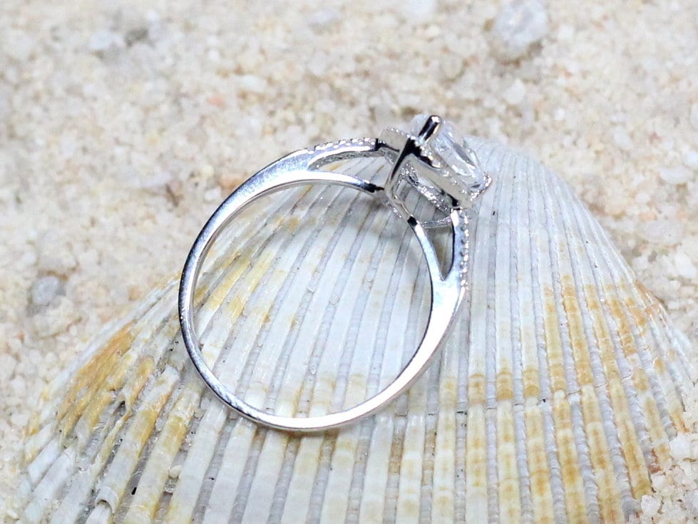 2.5ct Goccia 10x7mm Peach Sapphire & Diamonds Engagement Ring Pear drop Cut Halo BellaMoreDesign.com