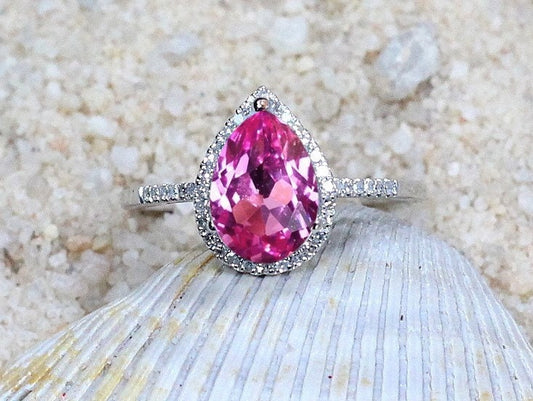 2.5ct Goccia 10x7mm Pink Sapphire Engagement Ring, Pear Cut BellaMoreDesign.com