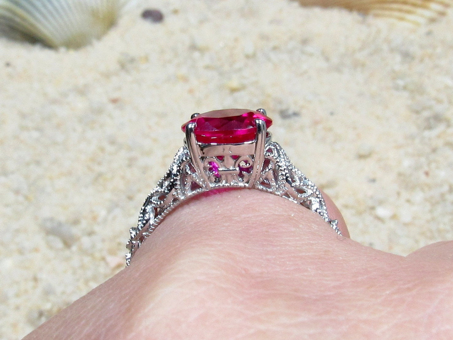 2ct Andromeda 8mm Ruby Engagement Ring, Antique, Style Filigree, Filigree, Milgrain BellaMoreDesign.com