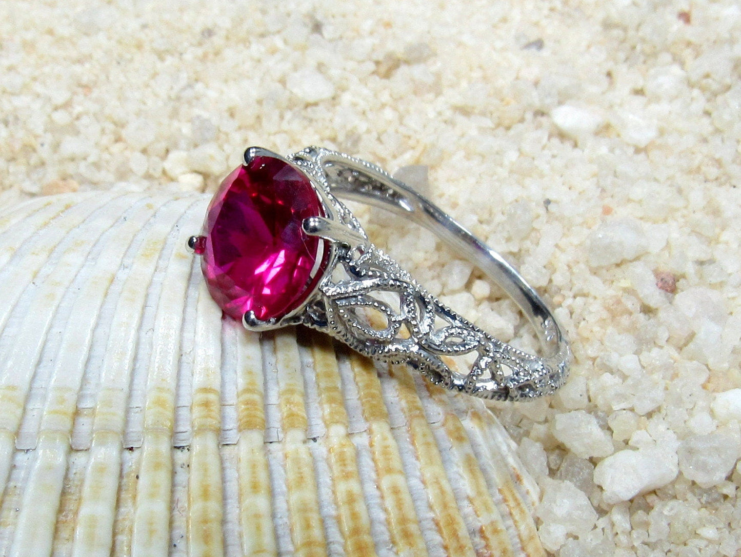 2ct Andromeda 8mm Ruby Engagement Ring, Antique, Style Filigree, Filigree, Milgrain BellaMoreDesign.com