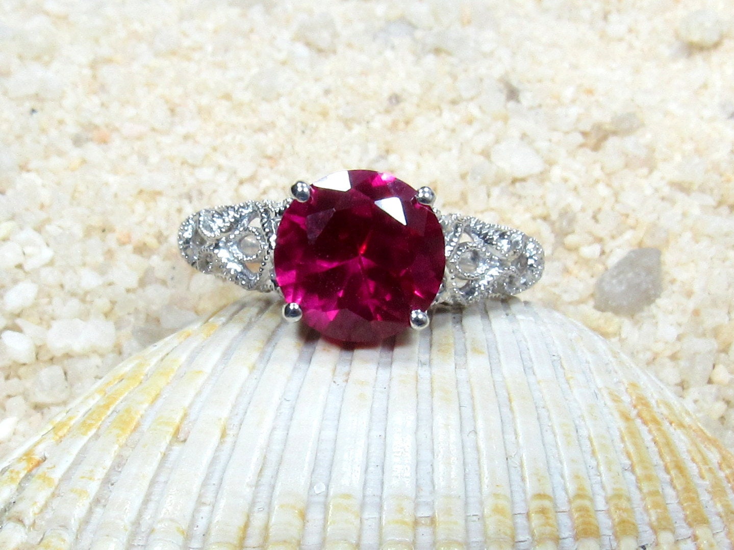 2ct Andromeda 8mm Ruby Engagement Ring, Antique, Style Filigree, Filigree, Milgrain BellaMoreDesign.com
