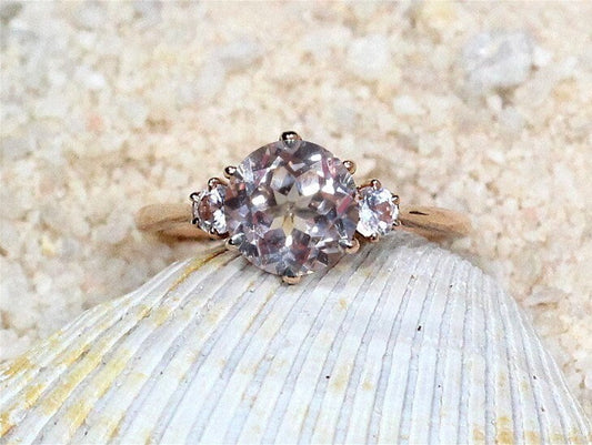 2ct Cupid 8mm Peach and White Sapphire 3 Gem Stone Engagement Ring BellaMoreDesign.com