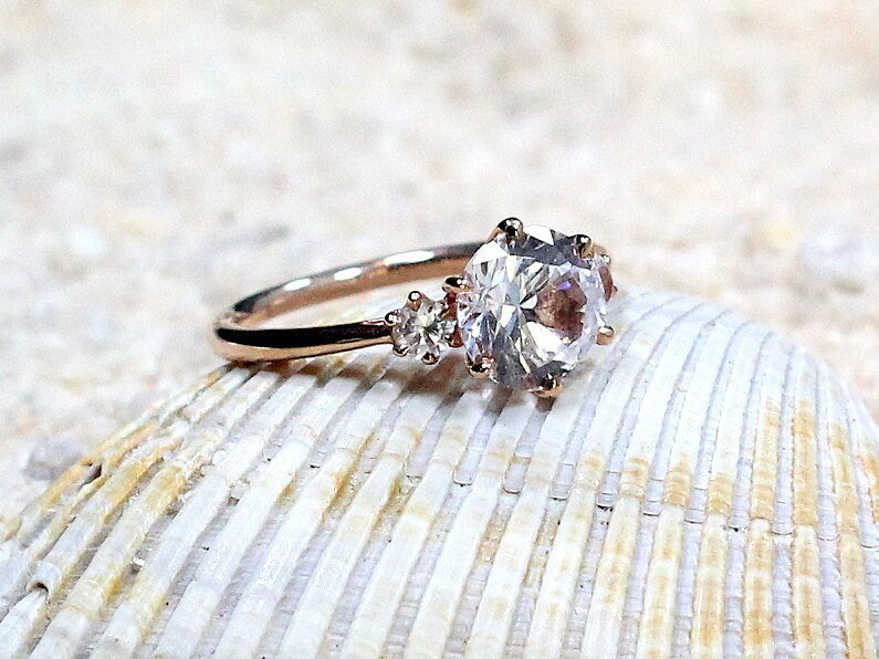 2ct Cupid 8mm Peach and White Sapphire 3 Gem Stone Engagement Ring BellaMoreDesign.com