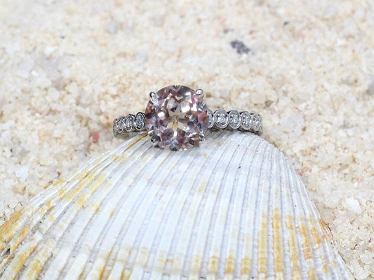 2ct Ferarelle 8mm Peach Sapphire Diamonds Engagement Ring, Vintage, Milgrain BellaMoreDesign.com