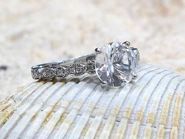 2ct Lab Created Diamond Engagement Ring, Lab Diamond Bezel Leaf Band, 8mm Lab Grown Diamond Ring, Aeolus BellaMoreDesign.com