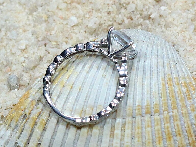 2ct Lab Created Diamond Engagement Ring, Lab Diamond Bezel Leaf Band, 8mm Lab Grown Diamond Ring, Aeolus BellaMoreDesign.com