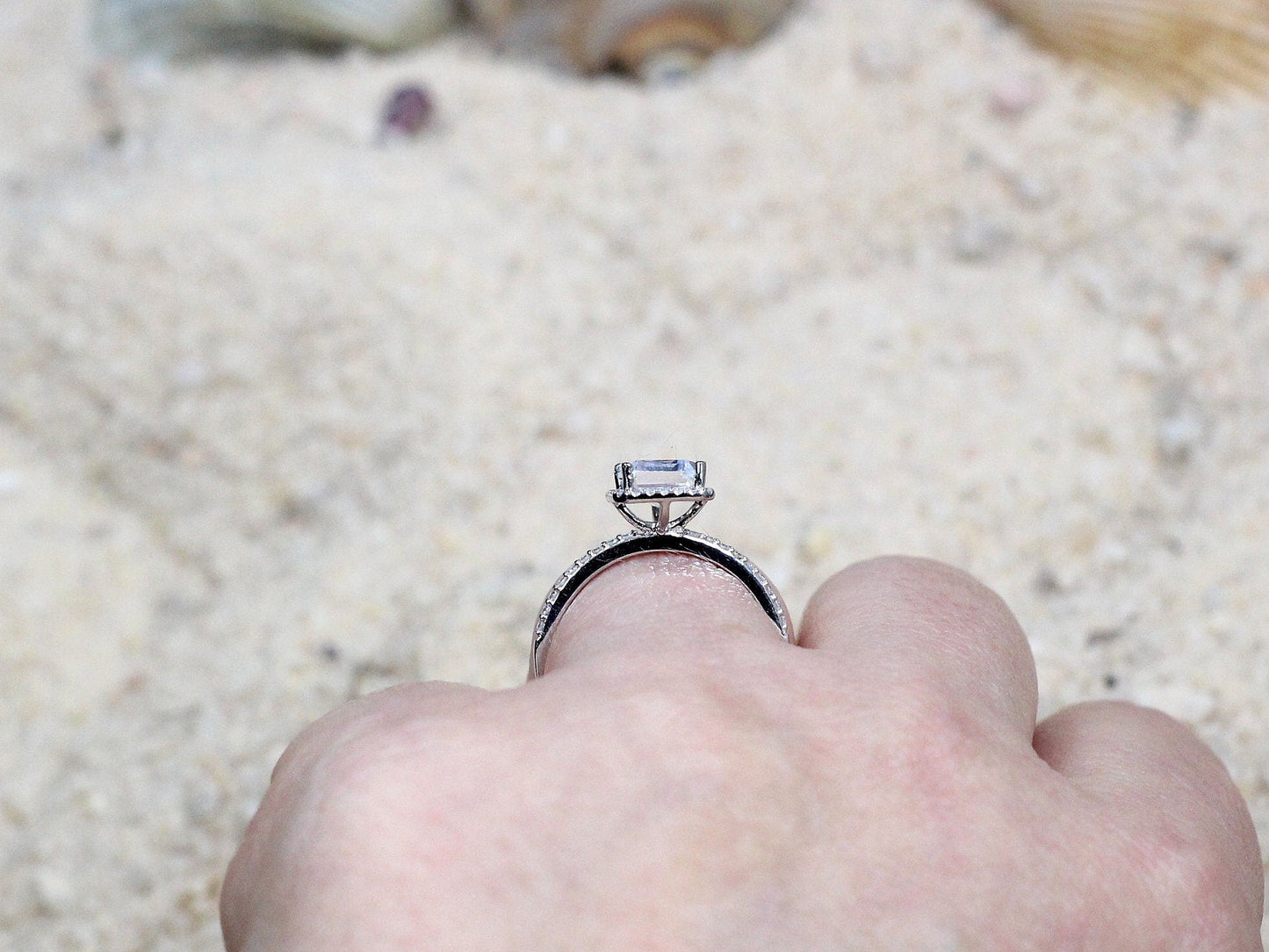 2ct Lab Created Diamond Ring, Lab Diamond Band, Lab Grown Diamond Emerald Cut Ring, Lab Diamond Halo Ring , Ione BellaMoreDesign.com