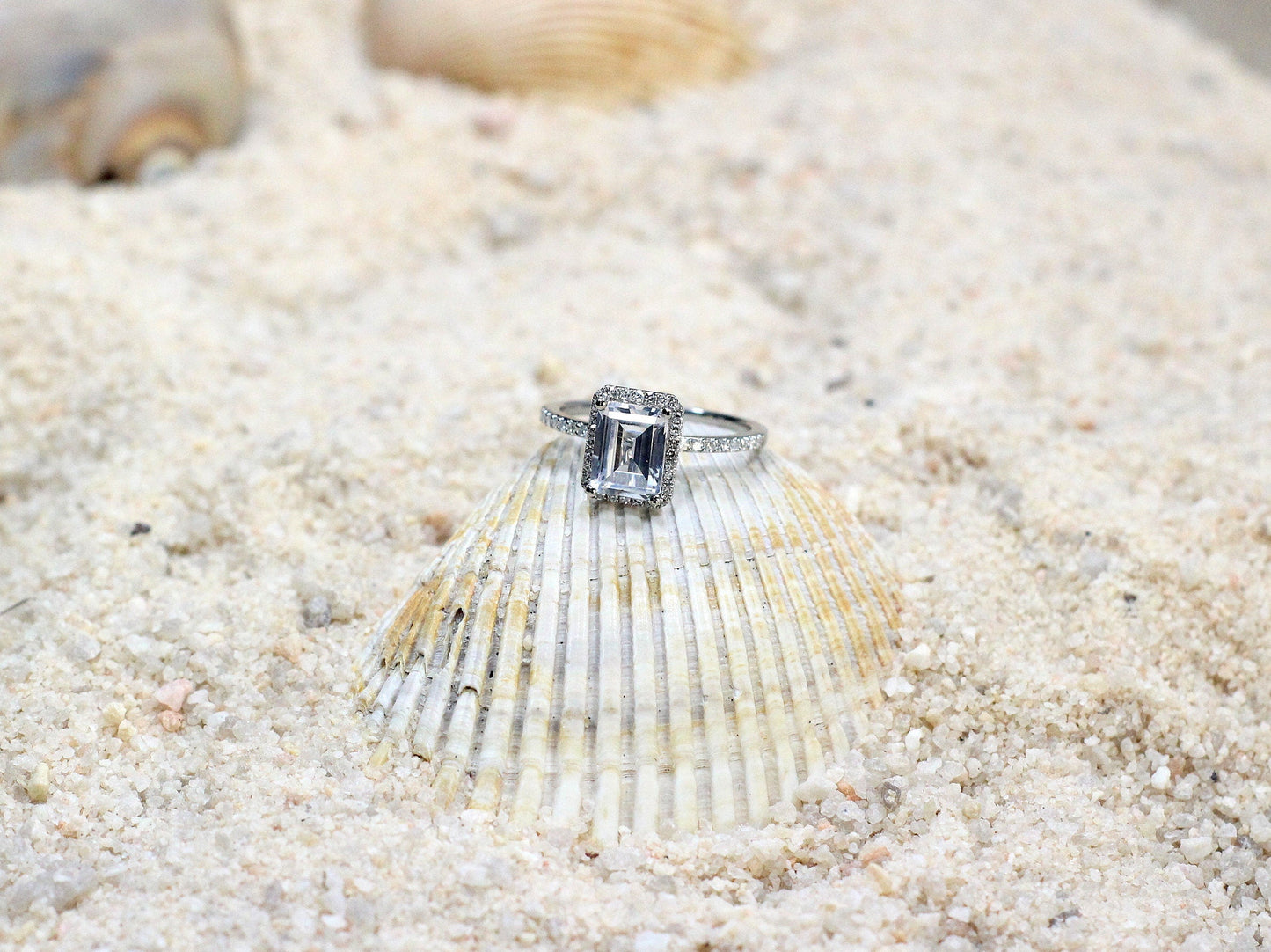 2ct Lab Created Diamond Ring, Lab Diamond Band, Lab Grown Diamond Emerald Cut Ring, Lab Diamond Halo Ring , Ione BellaMoreDesign.com