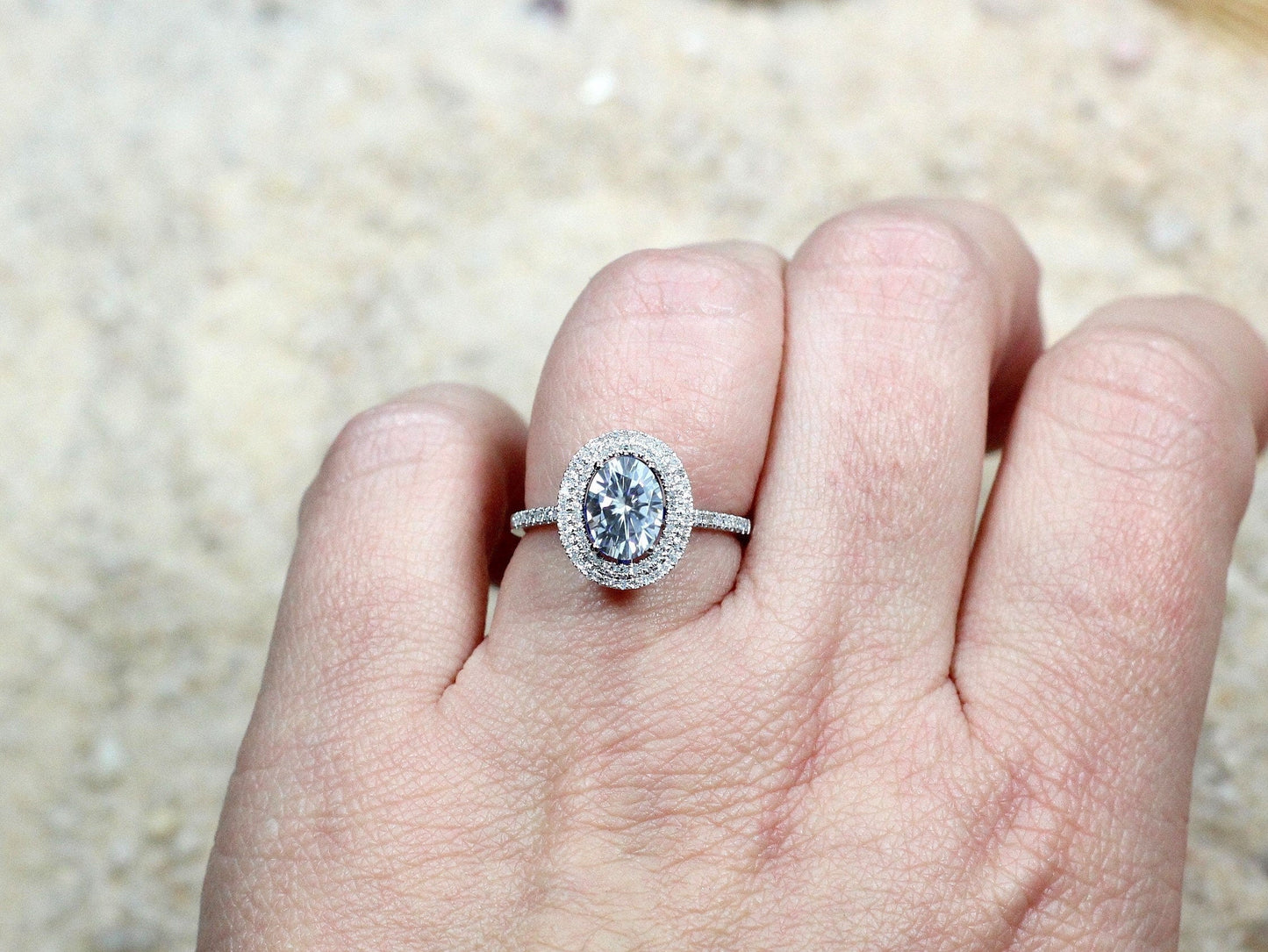2ct Lab Diamond Engagement Ring, Lab Grown Diamond Oval Ring, Double Halo Ring, Lab Created Diamond, Urania BellaMoreDesign.com
