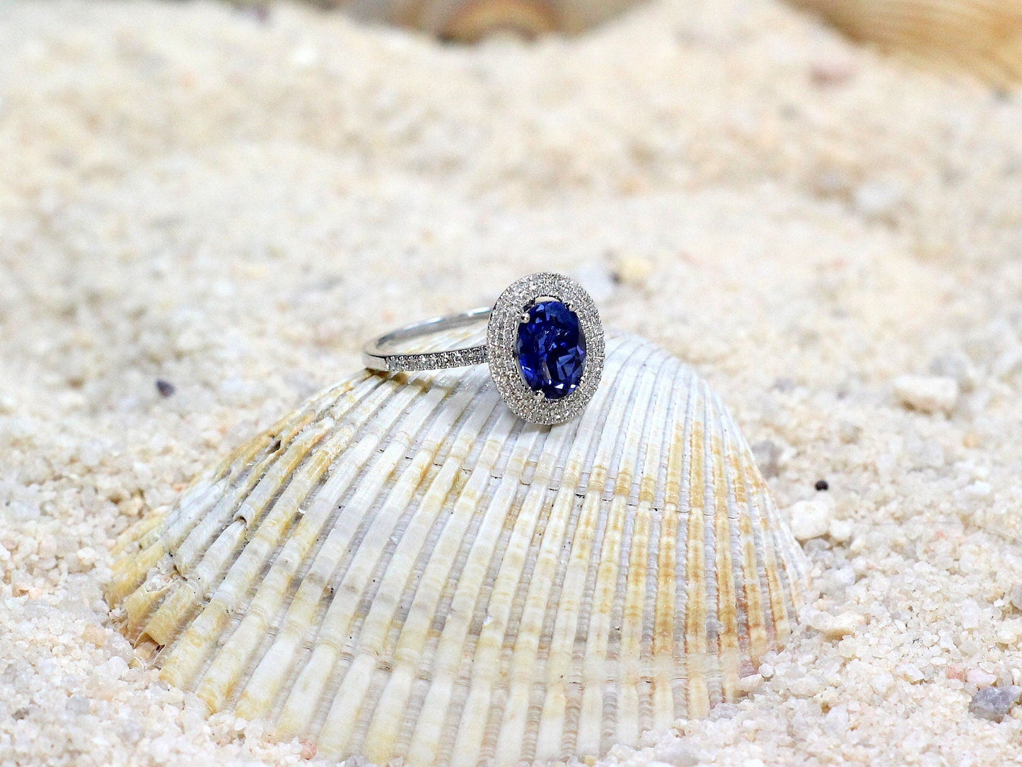 2ct Lab Diamond Engagement Ring, Lab Grown Diamond Oval Ring, Double Halo Ring, Lab Created Diamond, Urania BellaMoreDesign.com