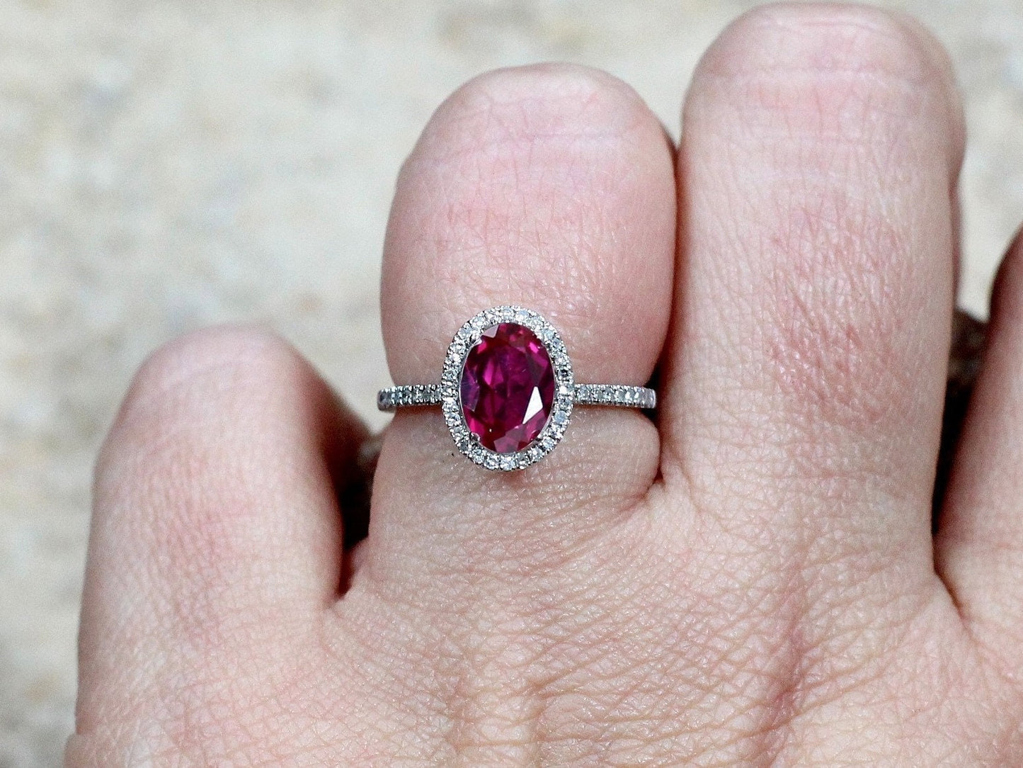 2ct Ovale 8x6mm Ruby & Diamonds Halo Engagement Ring Petite Basket BellaMoreDesign.com