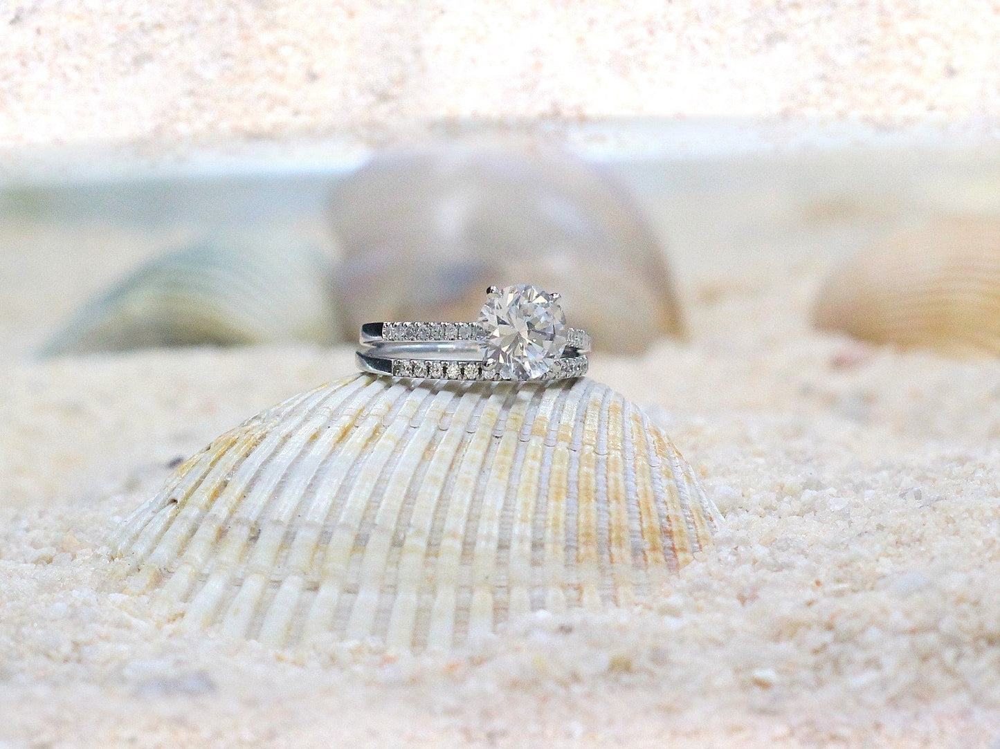 2ct Pistis 8mm Blue Sapphire & Diamonds Half Eternity Wedding Set  Rings BellaMoreDesign.com