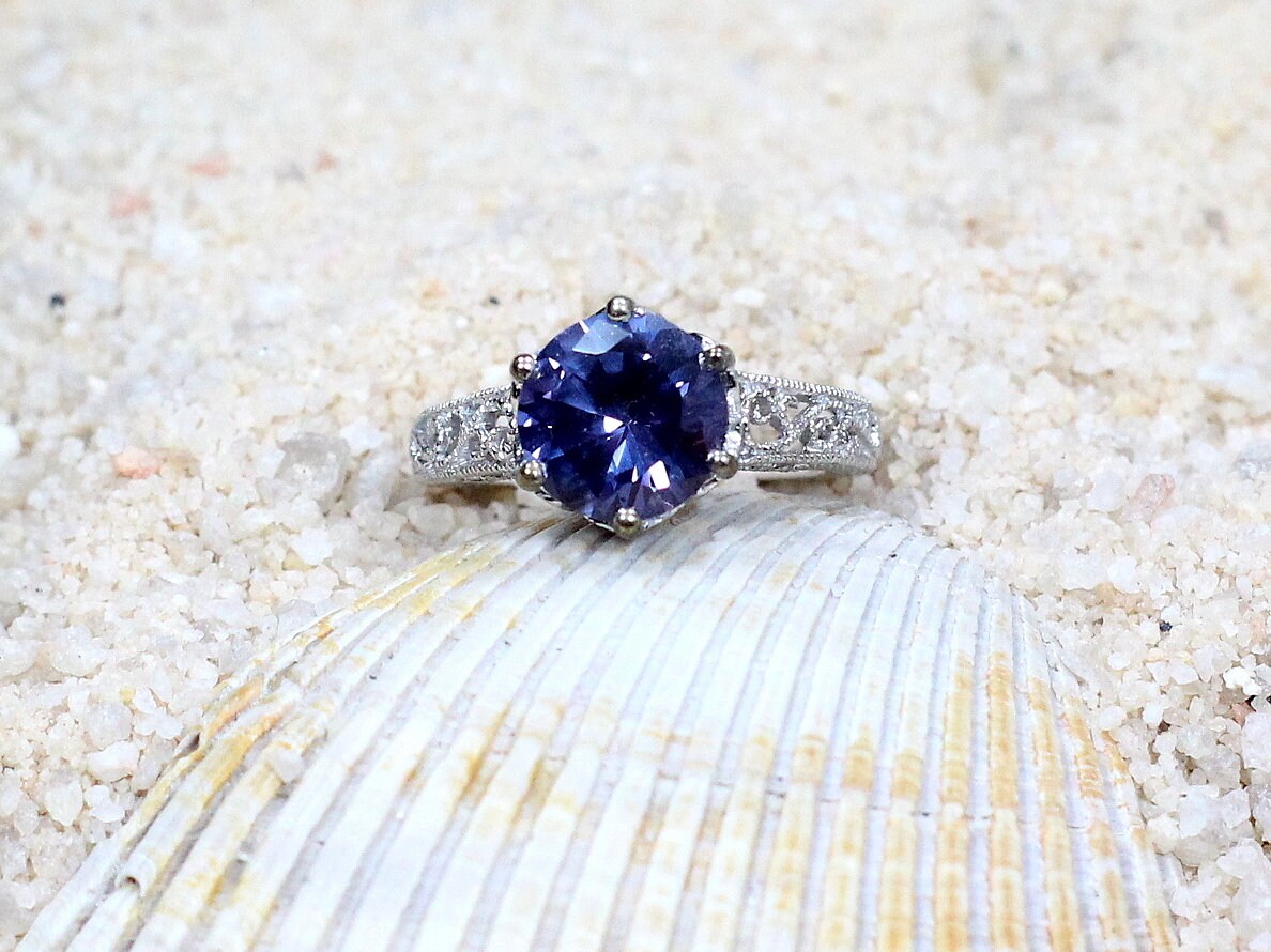 2ct Polymnia 8mm Alexandrite Sapphire Engagement Ring, Antique, Filigree, Vintage BellaMoreDesign.com