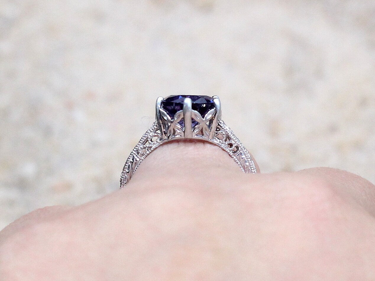 2ct Polymnia 8mm Alexandrite Sapphire Engagement Ring, Antique, Filigree, Vintage BellaMoreDesign.com