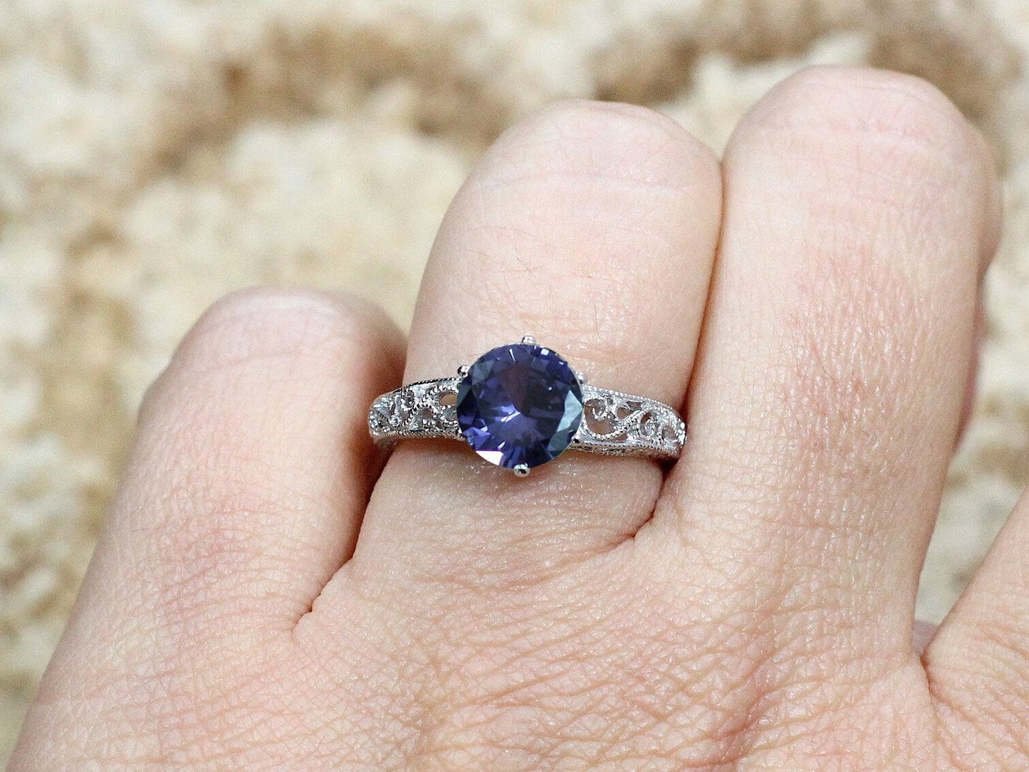 2ct Polymnia 8mm Alexandrite Sapphire Engagement Ring, Antique, Filigree, Vintage BellaMoreDesign.com