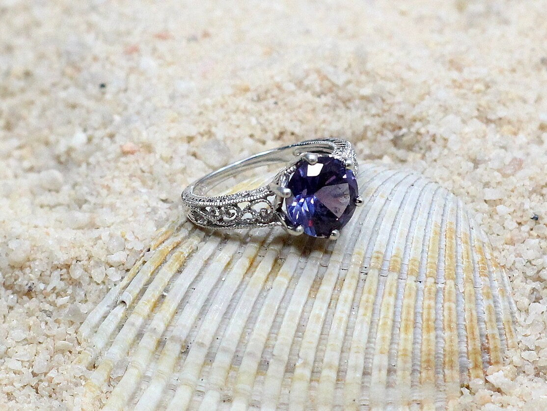 2ct Polymnia 8mm Alexandrite Sapphire Engagement Ring, Antique, Filigree, Vintage BellaMoreDesign.com