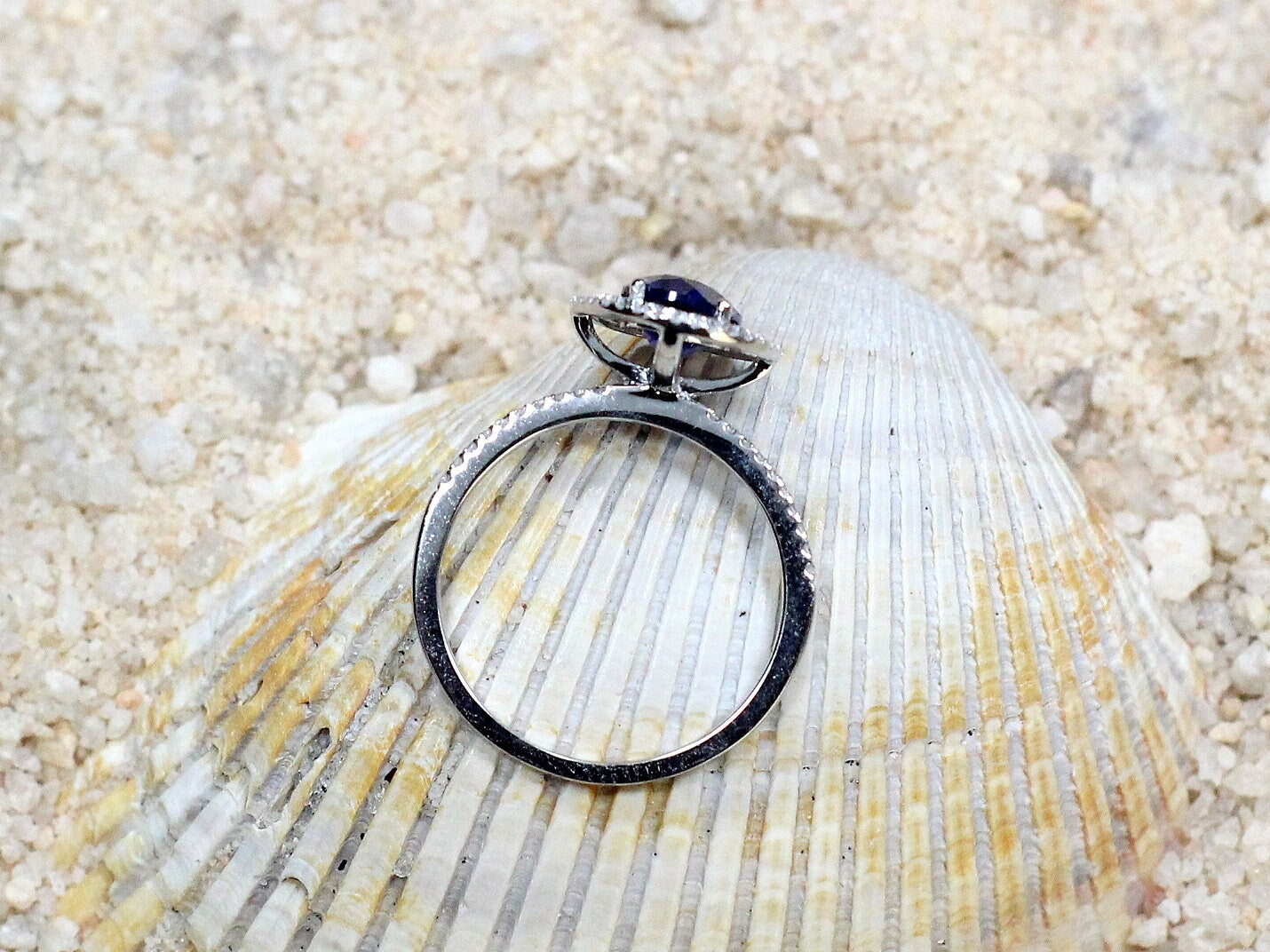 2ct Urania 8x6mm Blue Sapphire & Diamonds Oval Double Halo Engagement Ring BellaMoreDesign.com