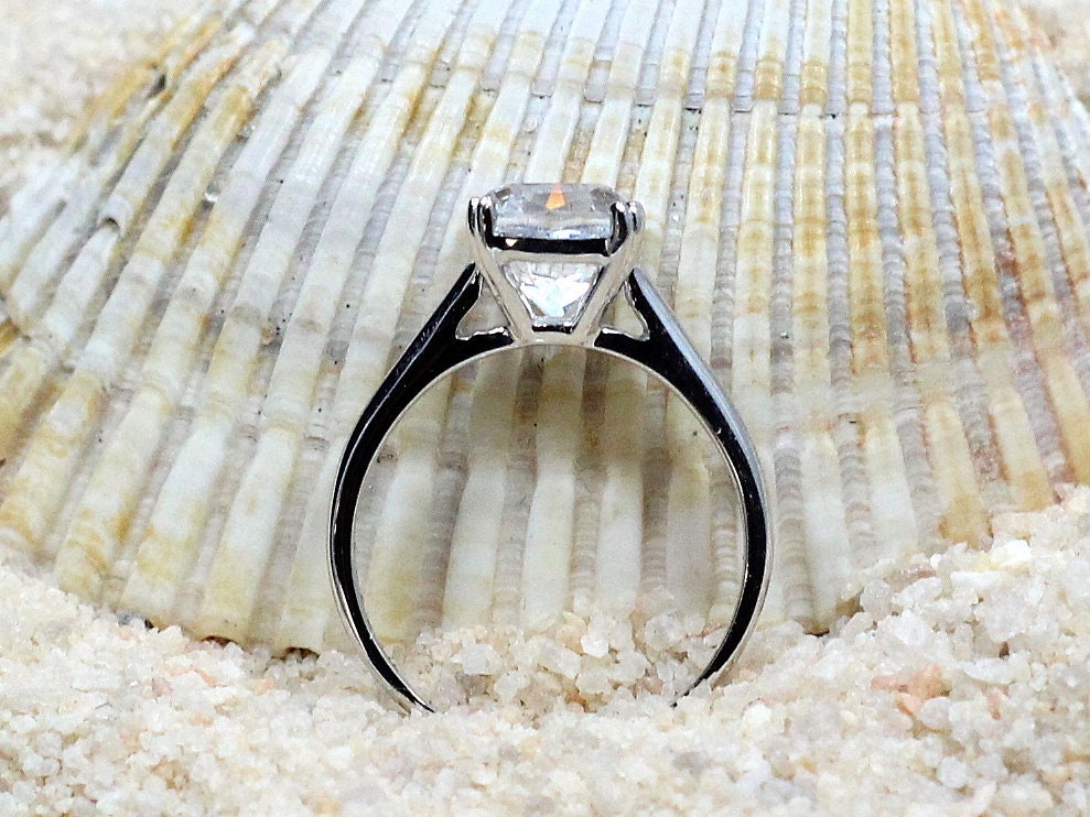3ct Phoebe 8mm White Sapphire Engagement Ring, Cushion, Double Prong BellaMoreDesign.com