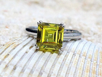 3ct Phoebe 8mm Yellow Sapphire Princess Cut Solitaire Square 4 prong Engagement Ring BellaMoreDesign.com