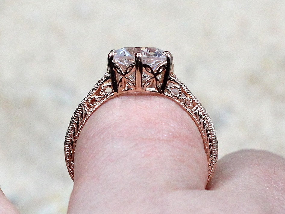 3ct Polymnia 9mm Pink Sapphire Engagement Ring, Vintage, Filigree, Miligrain BellaMoreDesign.com