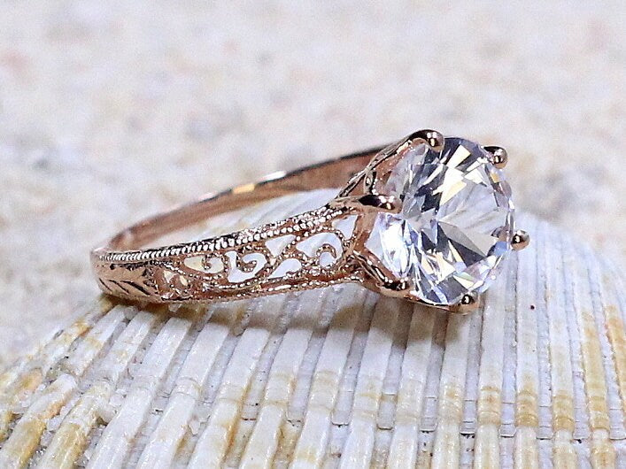 3ct Polymnia 9mm Pink Sapphire Engagement Ring, Vintage, Filigree, Miligrain BellaMoreDesign.com