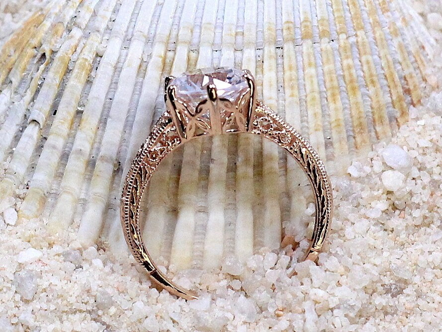 3ct Polymnia 9mm Pink Sapphire Engagement Ring, Vintage, Filigree, Miligrain BellaMoreDesign.com
