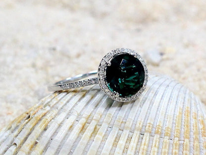 3ct Pricus 9mm Emerald Engagement Ring & Diamonds Round Halo BellaMoreDesign.com