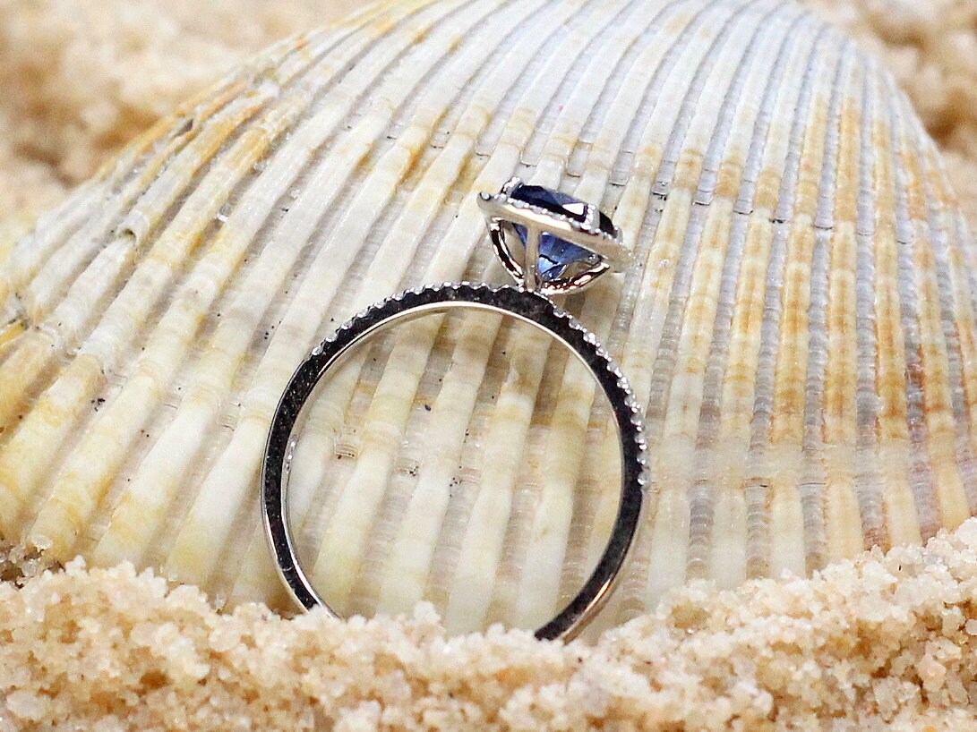 Alexandrite Diamonds Engagement Ring Cushion Halo Cuscino Petite 1ct 6mm Round Custom Size White-Yellow-Rose Gold-10k-14k-18k-Platinum BellaMoreDesign.com