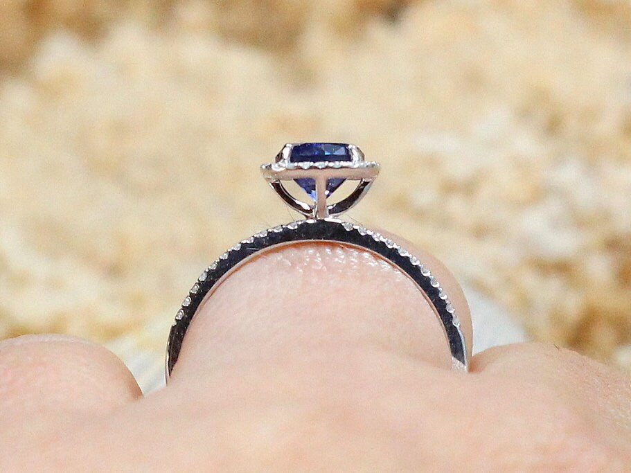 Alexandrite Diamonds Engagement Ring Cushion Halo Cuscino Petite 1ct 6mm Round Custom Size White-Yellow-Rose Gold-10k-14k-18k-Platinum BellaMoreDesign.com