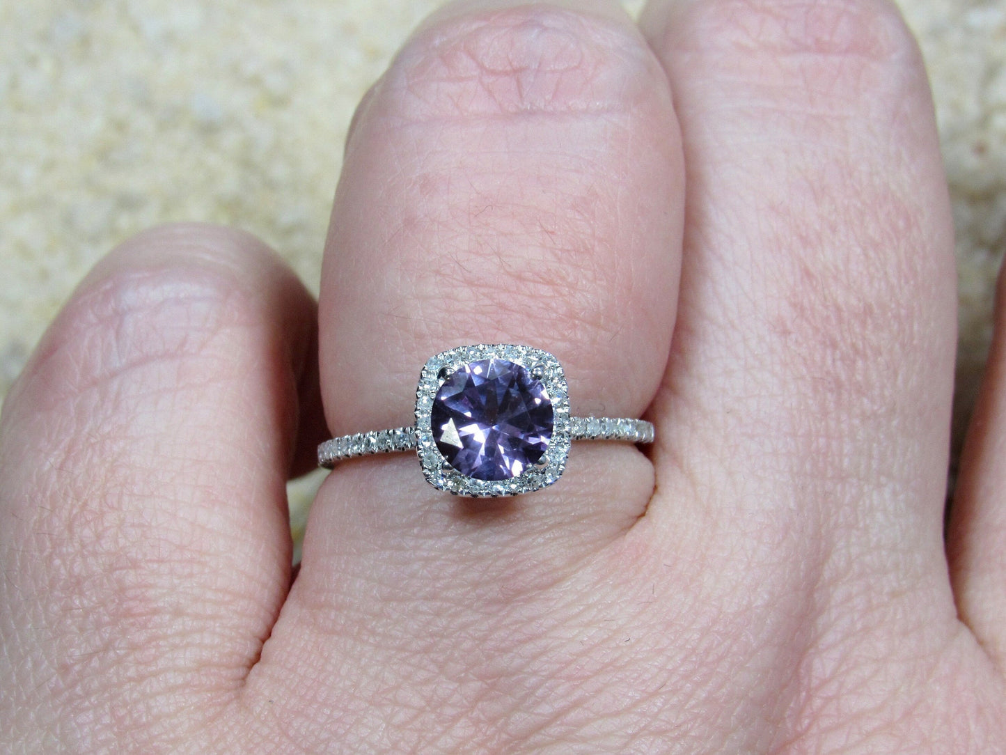 Alexandrite Diamonds Engagement Ring Cushion Halo Cuscino Petite 1ct 6mm Round Custom Size White-Yellow-Rose Gold-10k-14k-18k-Platinum BellaMoreDesign.com